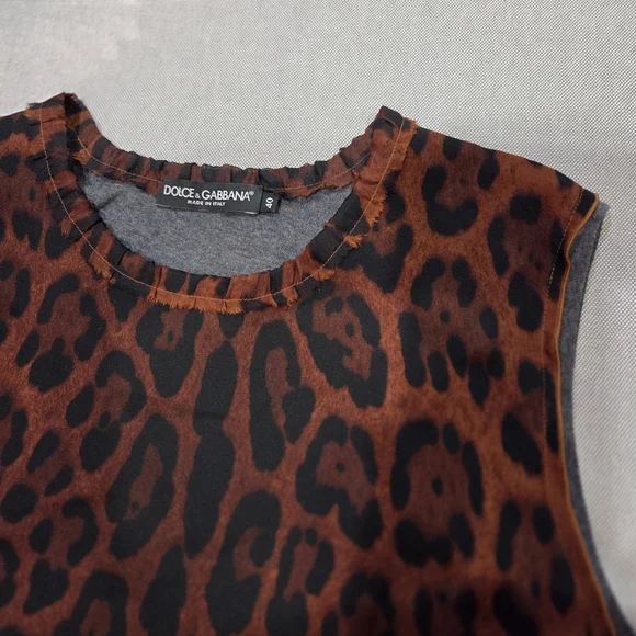 Dolce & Gabbana Leopard Print 1/2 & 1/2 Silk & Cotton Sleeveless Tank GUC 40/US6 - Picture 5 of 9